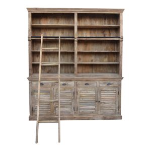Βιβλιοθήκη  αντικέ λευκό μασίφ mango ξύλο 200x42x230εκ