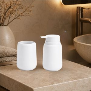 Σετ μπάνιου 2 τεμ πλαστικό dispenser με ποτήρι white
